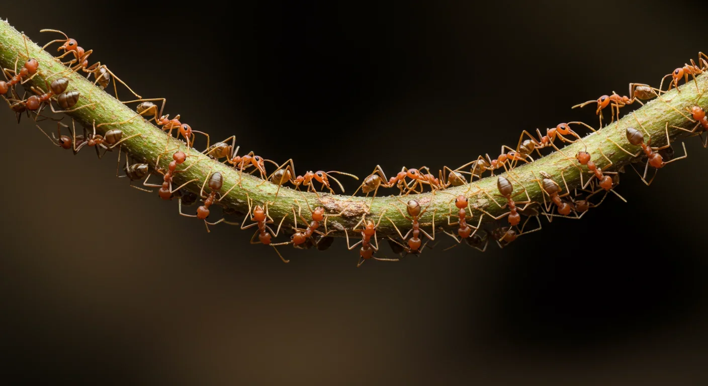 Army ants forming a living bridge structure through decentralized coordination and simple interaction rules