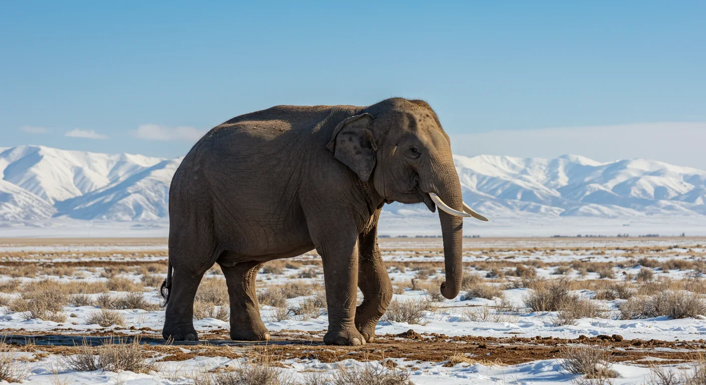Asian elephant in tundra environment representing mammoth de-extinction ecosystem restoration efforts