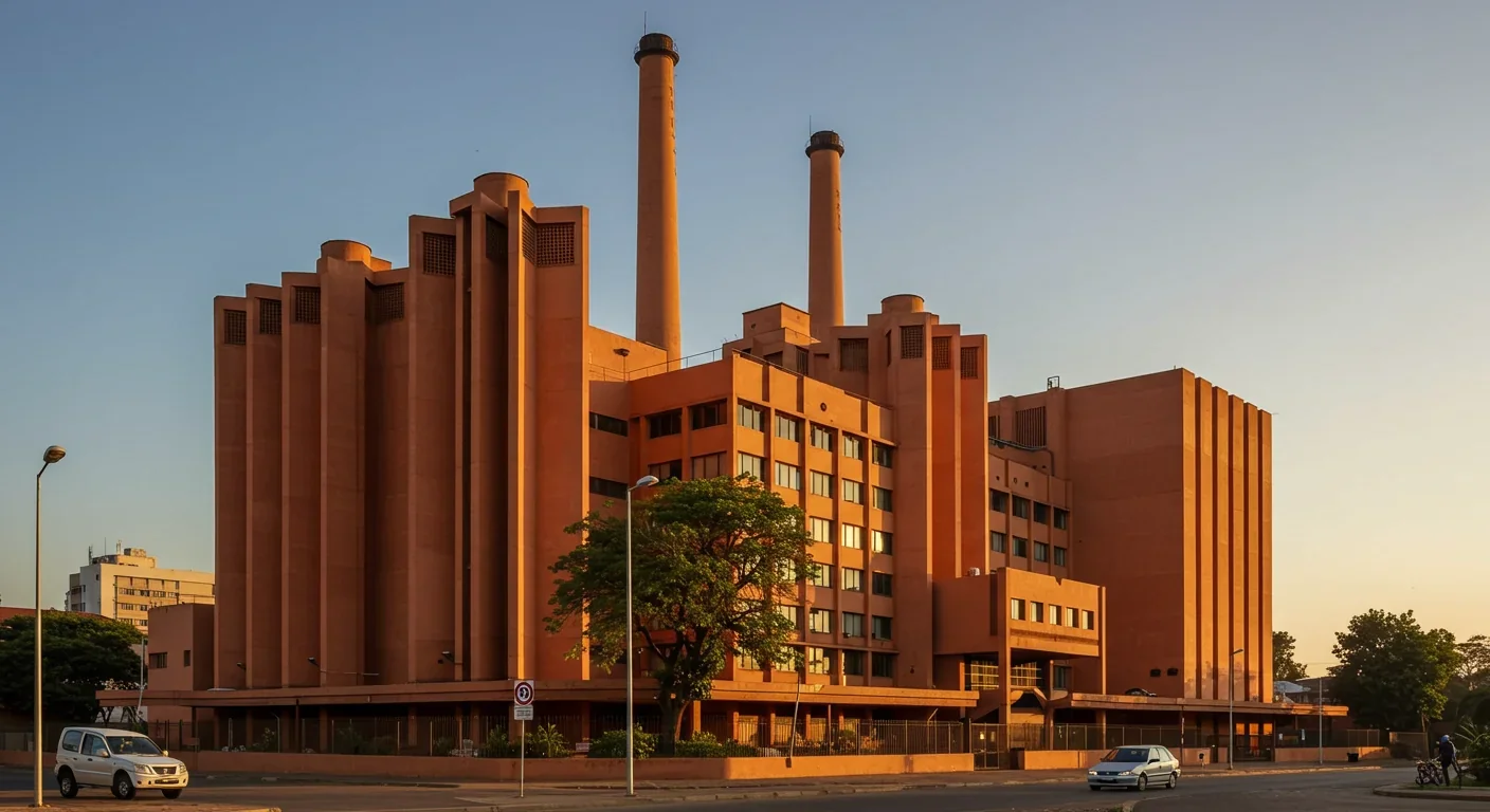 Eastgate Centre building in Harare showing termite-inspired ventilation architecture with vertical shafts and passive cooling design
