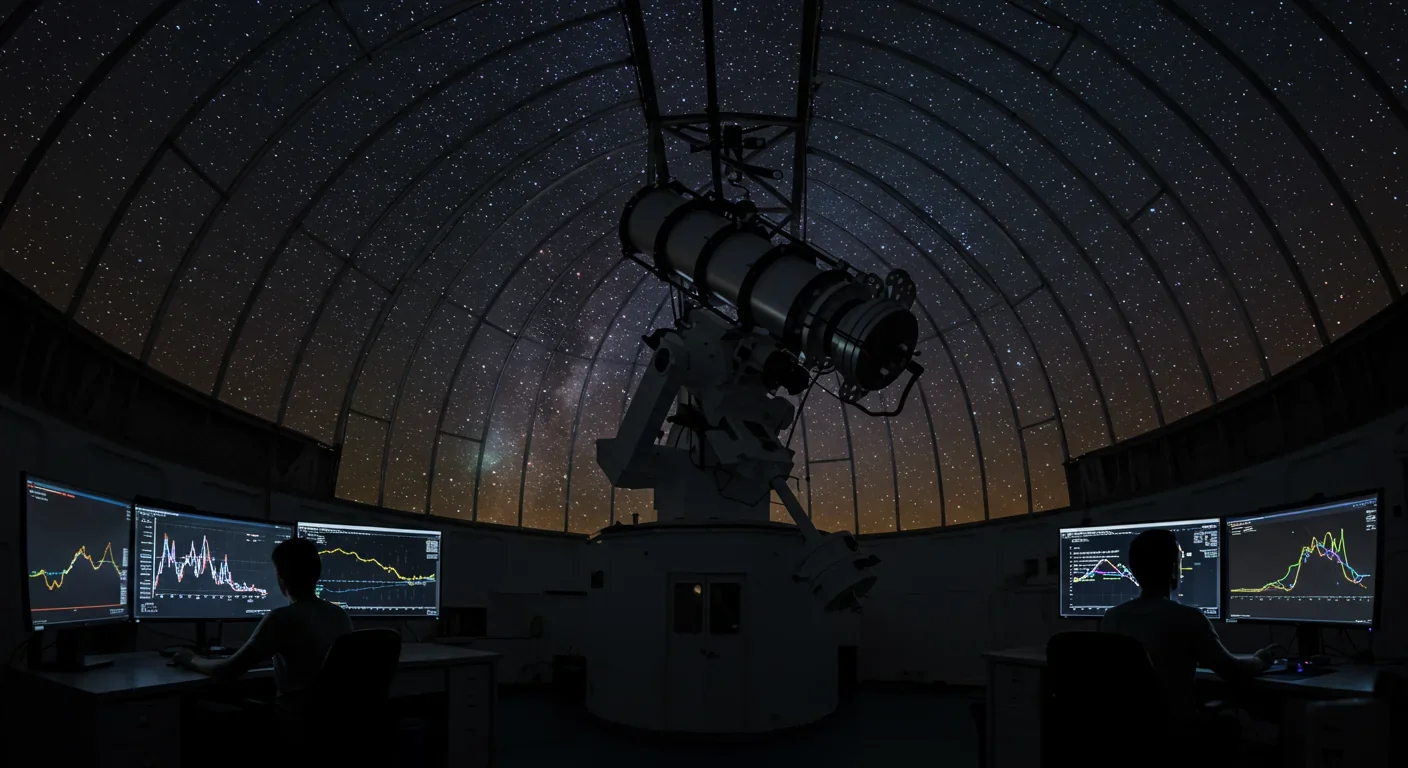 Astronomers monitoring tidal disruption events at a telescope observatory under starry skies