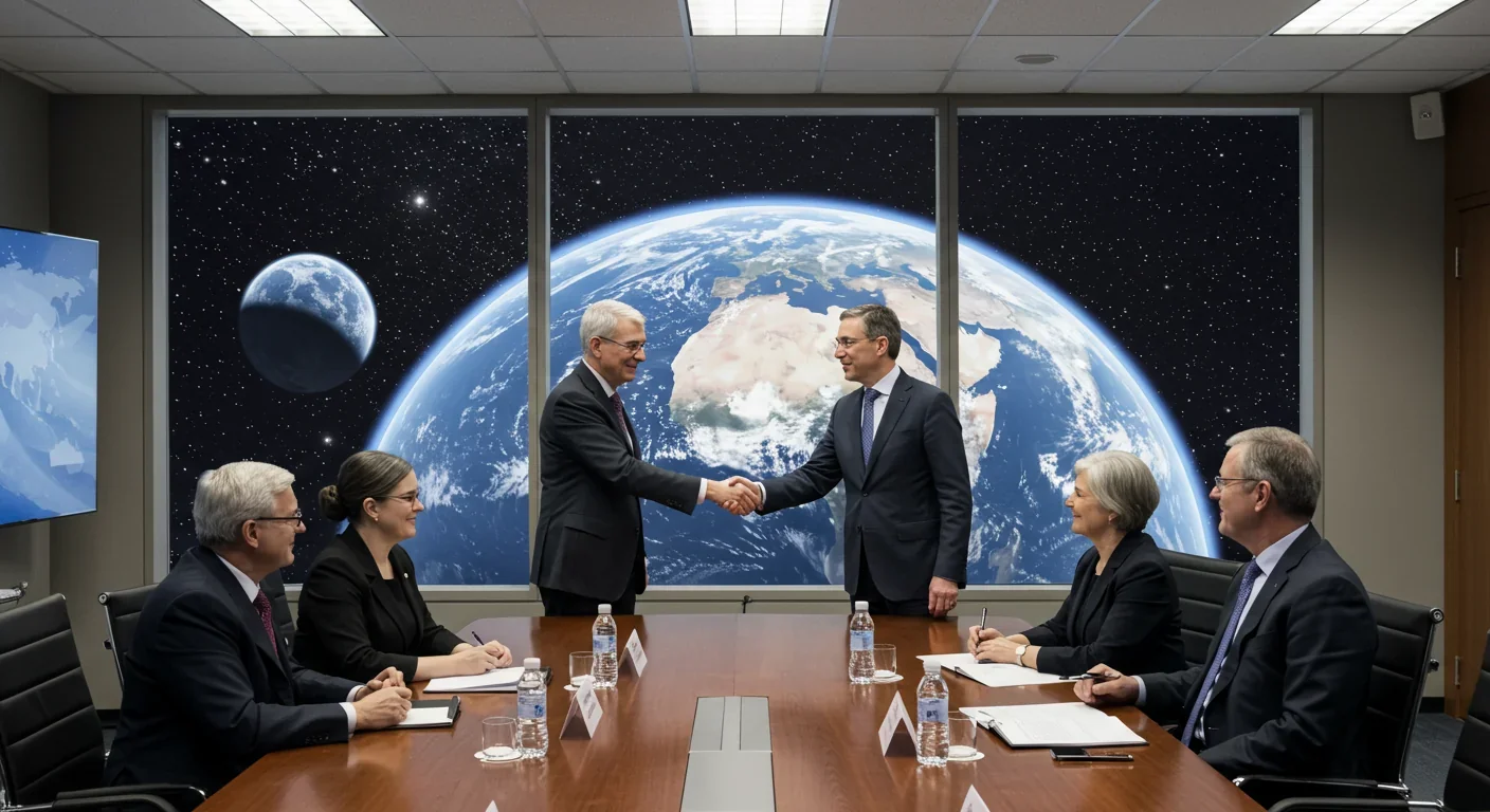 International space officials and industry leaders discussing asteroid mining regulations and partnerships