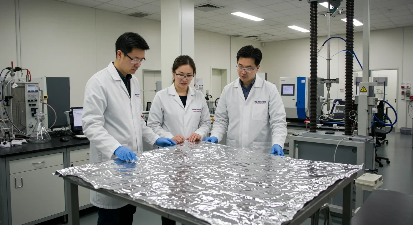 Engineers testing acid-resistant Teflon materials for Venus cloud city construction in a laboratory