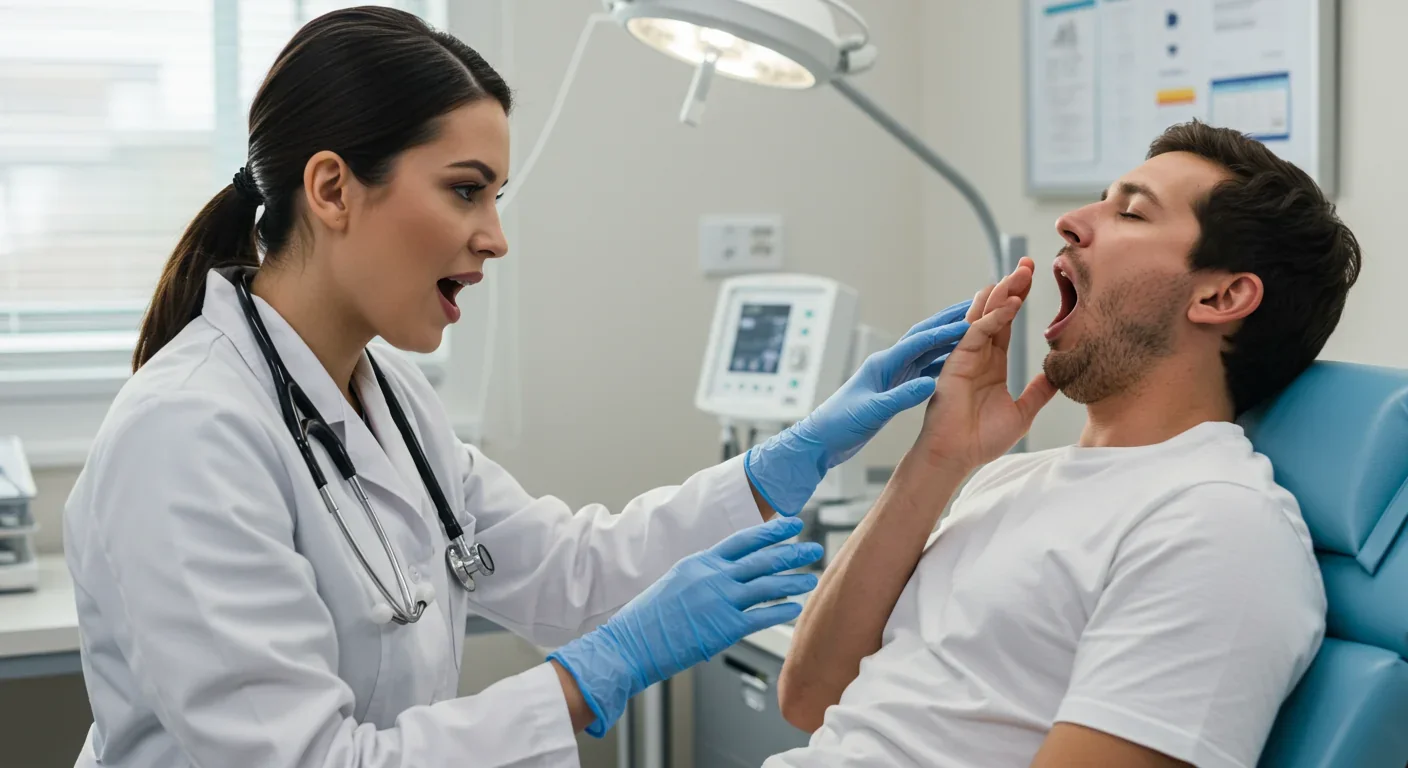 Doctor evaluating patient with excessive yawning to screen for sleep disorders, neurological conditions, and health warning signs